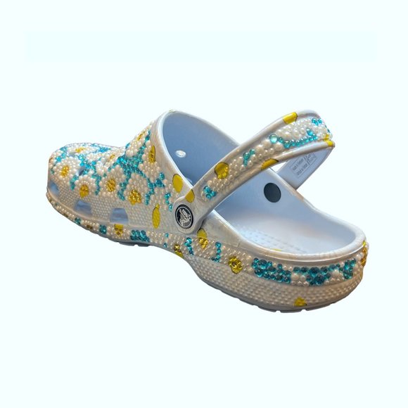NEW CROCS Custom Bling Baya Seasonal Floral Bedazzled Rhinestones & Pearl Clog - Picture 8 of 12